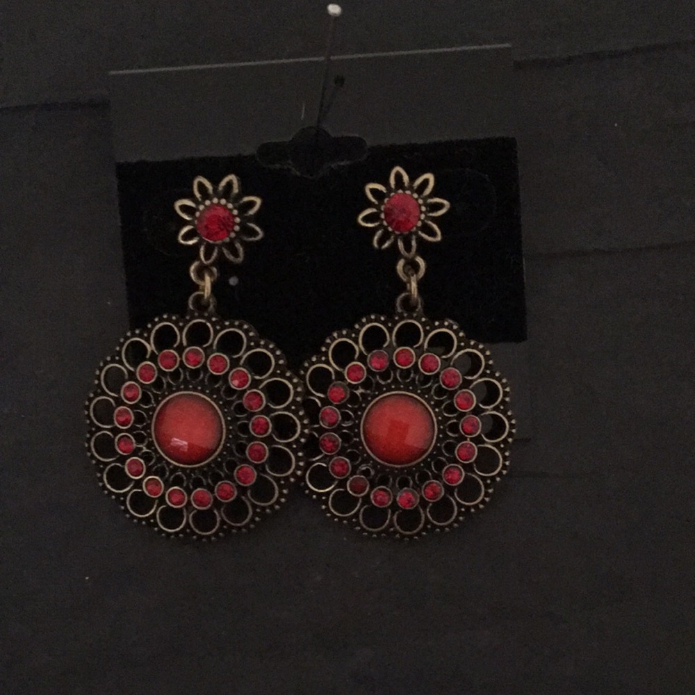 Elegant Gold and Red Floral Earrings